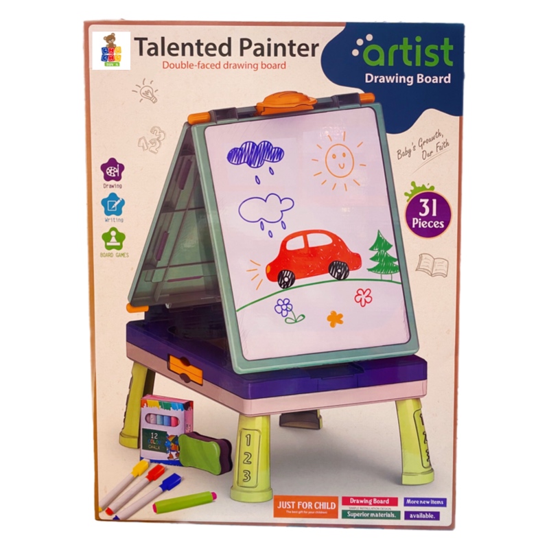 Pizarrón Para Niños Caballete Magnético Blanco Y Gis 31pz