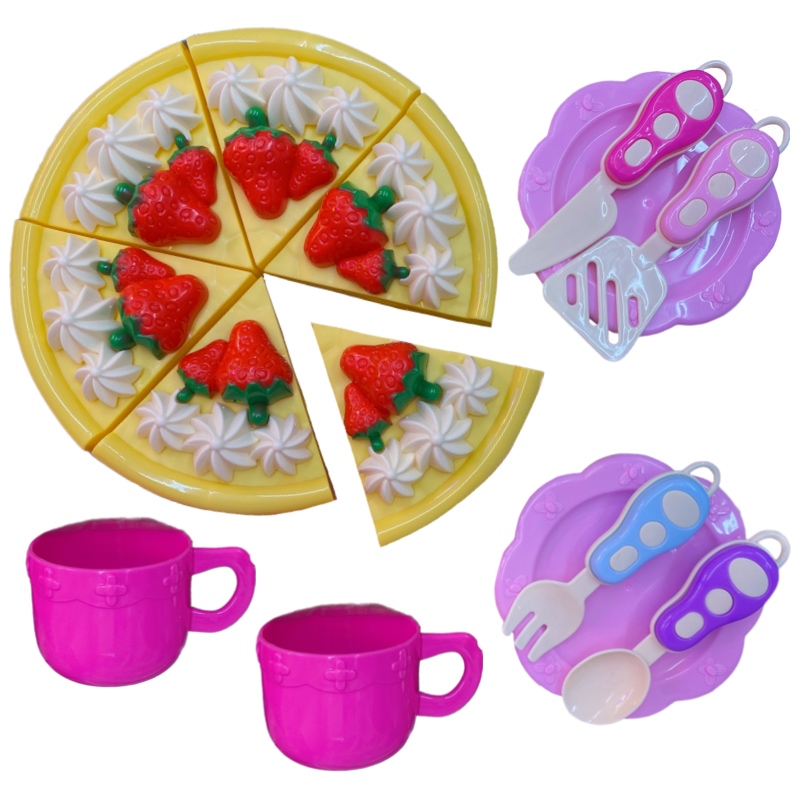 Juego De Cocina Pastel Fresa Con Accesorios Cubiertos 14pz