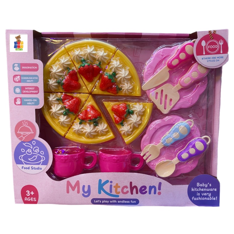 Juego De Cocina Pastel Fresa Con Accesorios Cubiertos 14pz