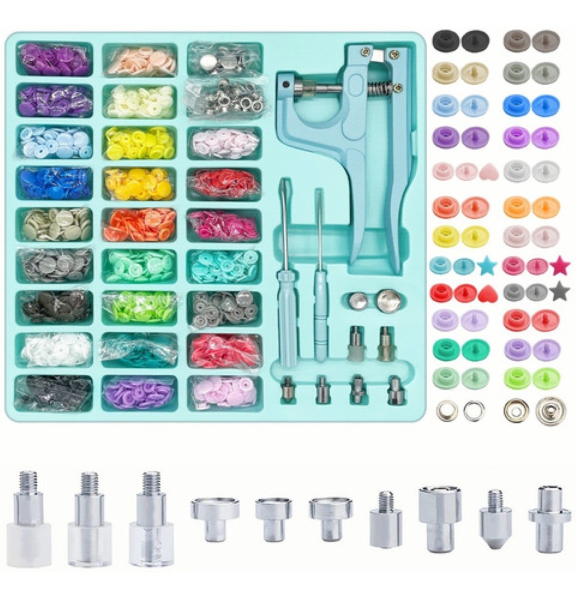 Kit de Pinza Kam Botón Presión Broche T5 27 Multicolor con Estuche Verde 