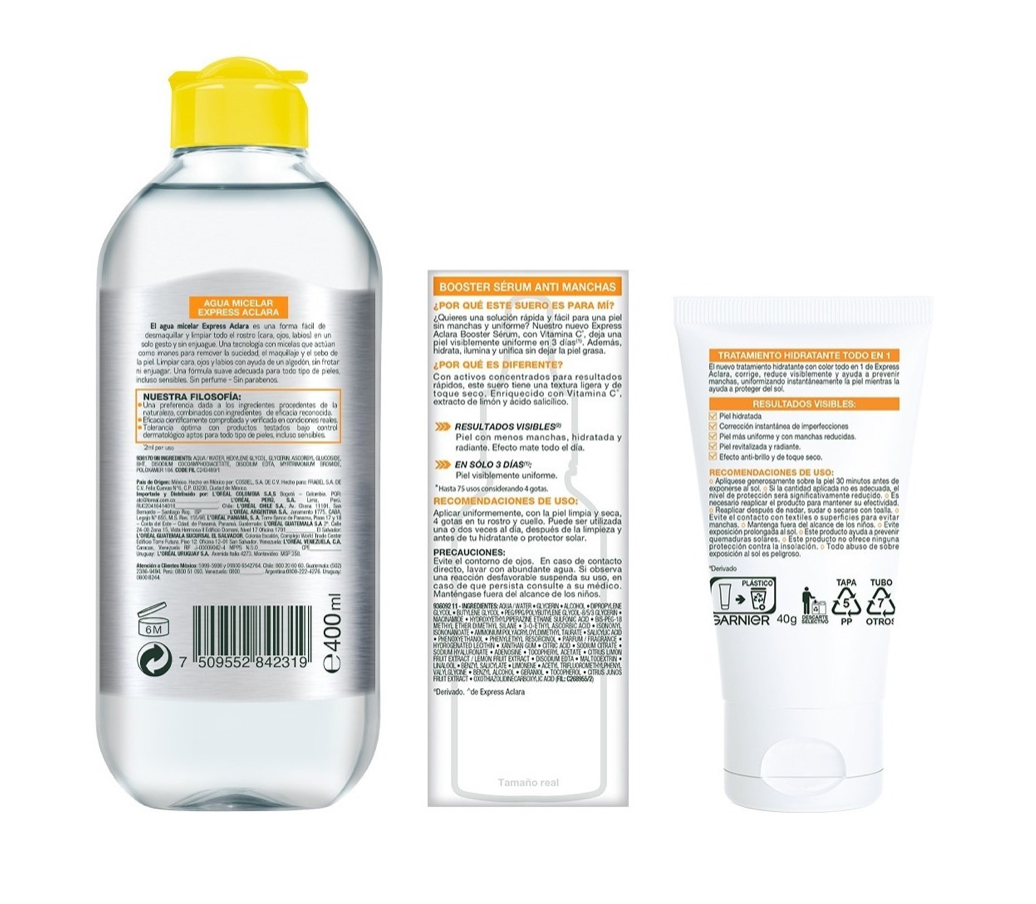 Kit Agua Micelar+serúm+tratamiento Hidratante Garnier 470ml