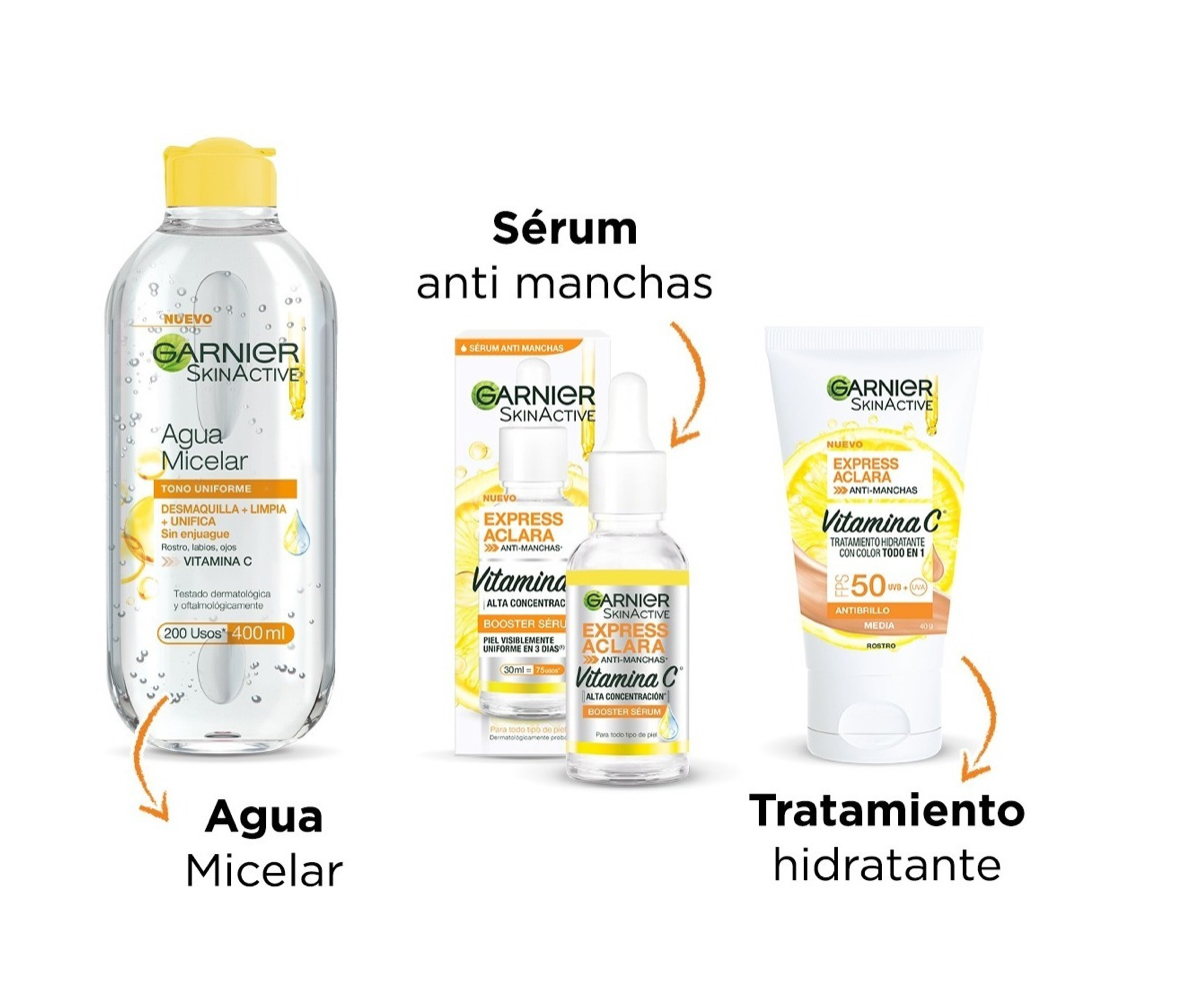 Kit Agua Micelar+serúm+tratamiento Hidratante Garnier 470ml