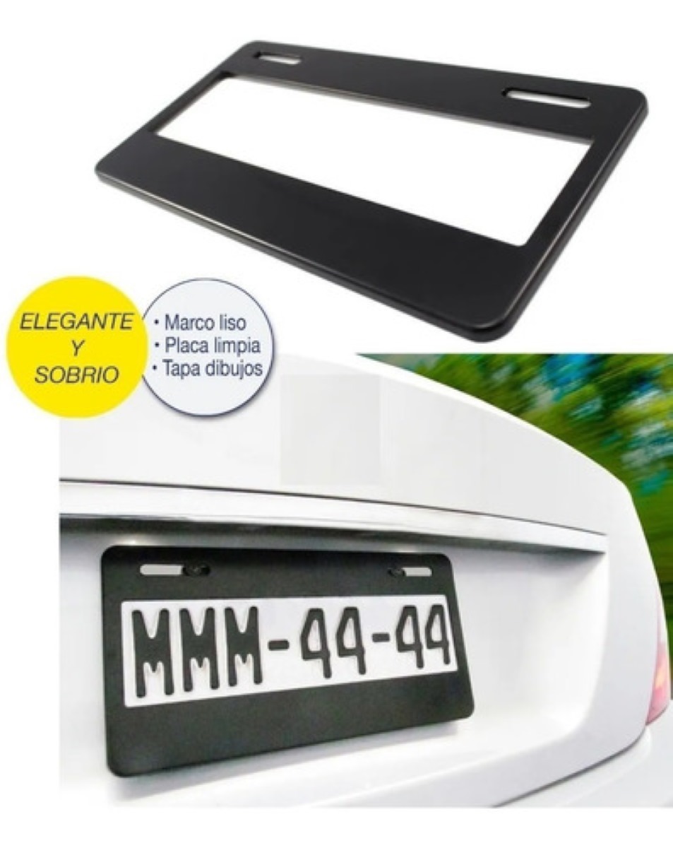 Juego De Porta Placas Tipo Europeo Negro Liso Universal 2 Piezas