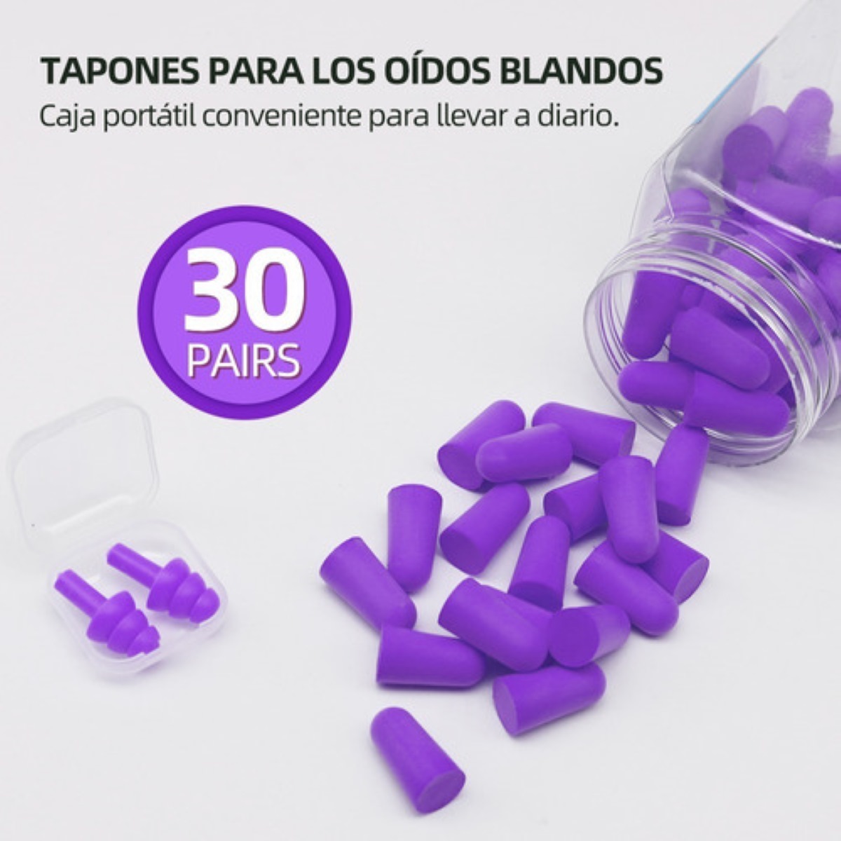 Kit de Tapones Oído De Espuma Ultra Suaves Para Dormir Con Antifaz Morado 