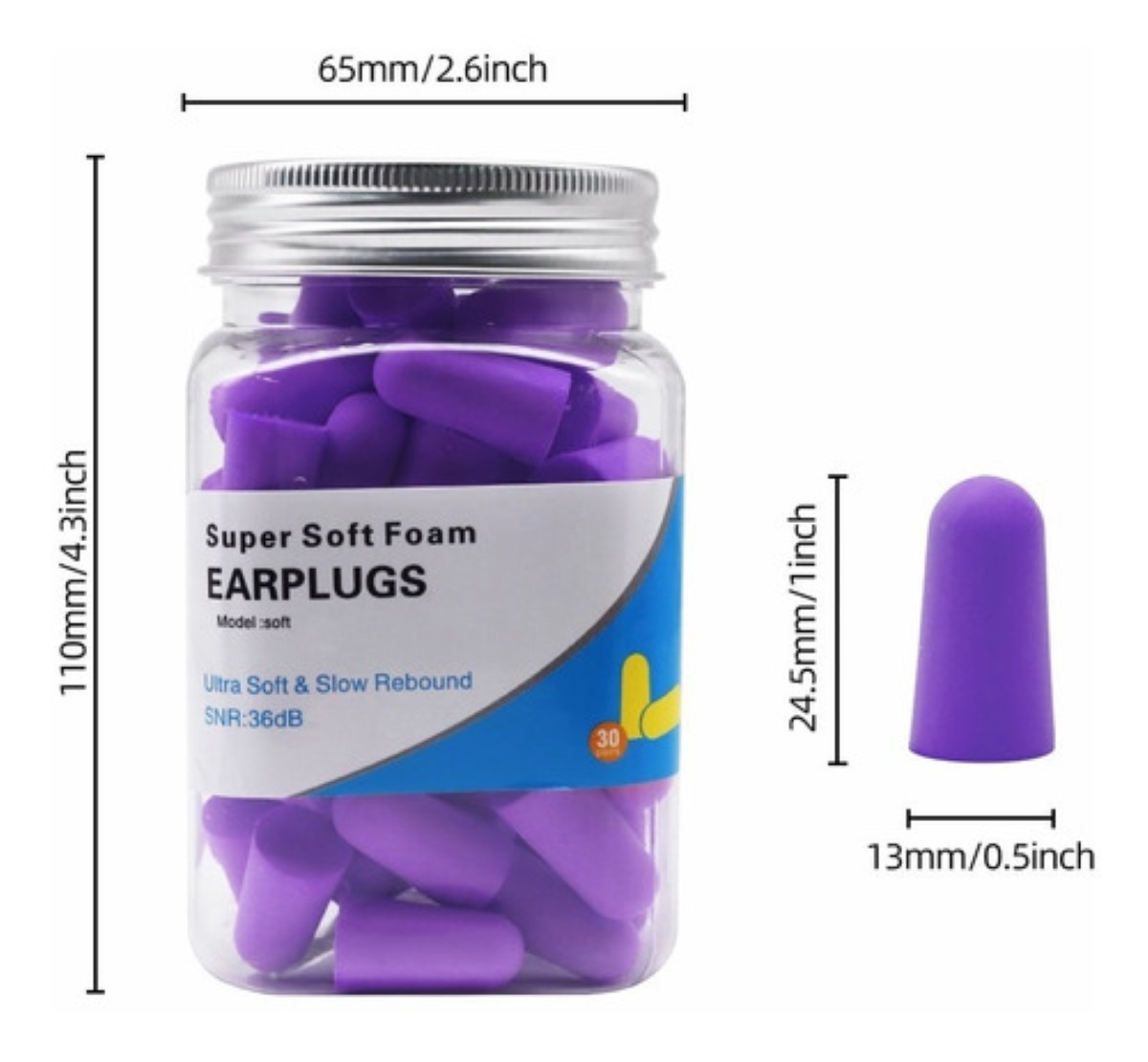 Kit de Tapones Oído De Espuma Ultra Suaves Para Dormir Con Antifaz Morado 