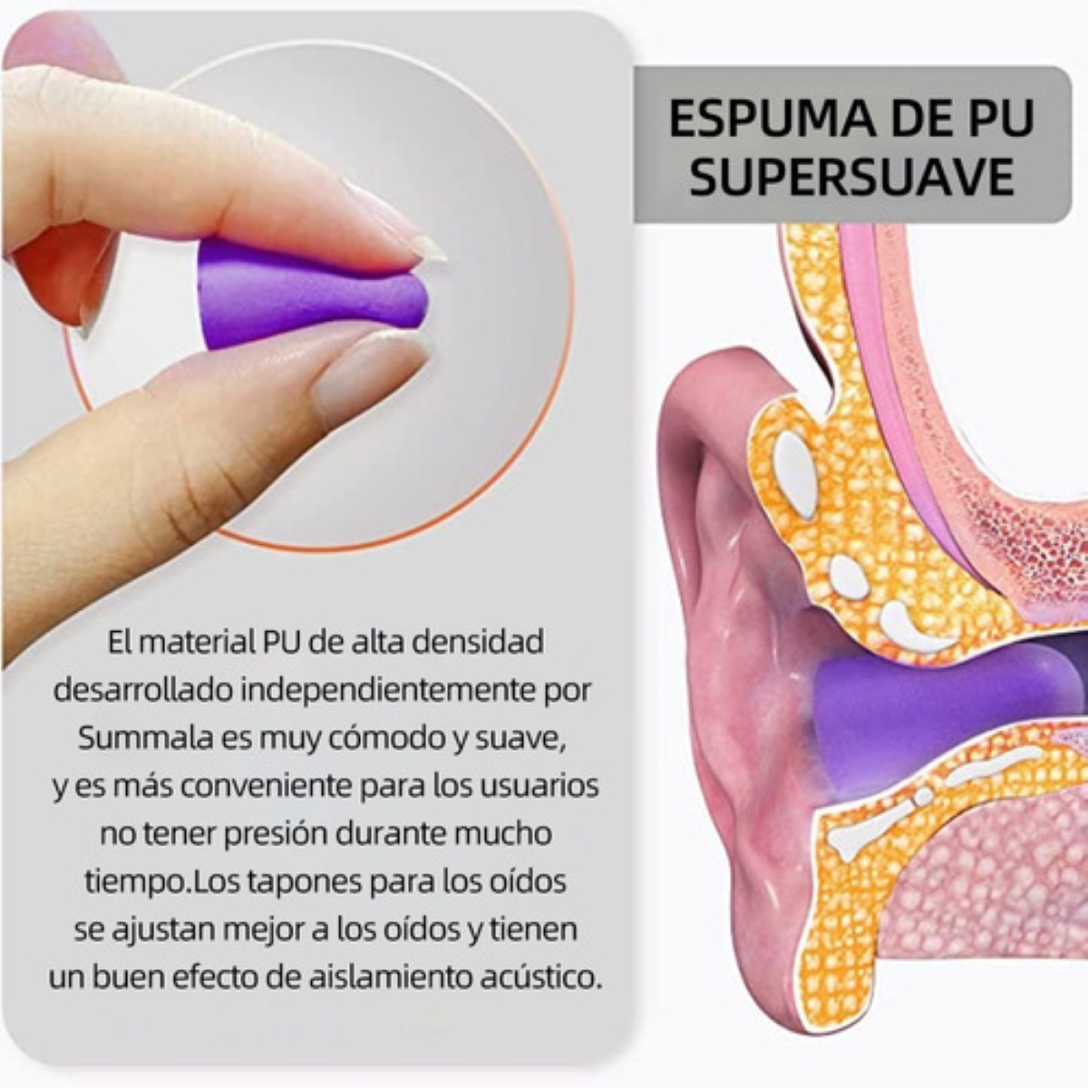 Kit de Tapones Oído De Espuma Ultra Suaves Para Dormir Con Antifaz Morado 