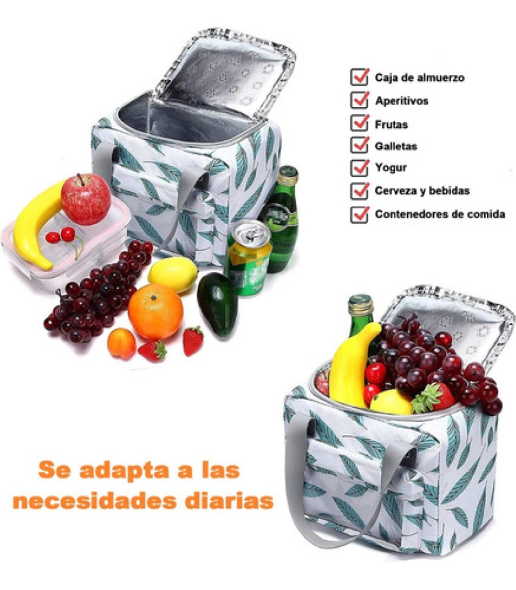 Lonchera Termica Portátil Frío Y Calor Cuadrada Blanca con Hojas 