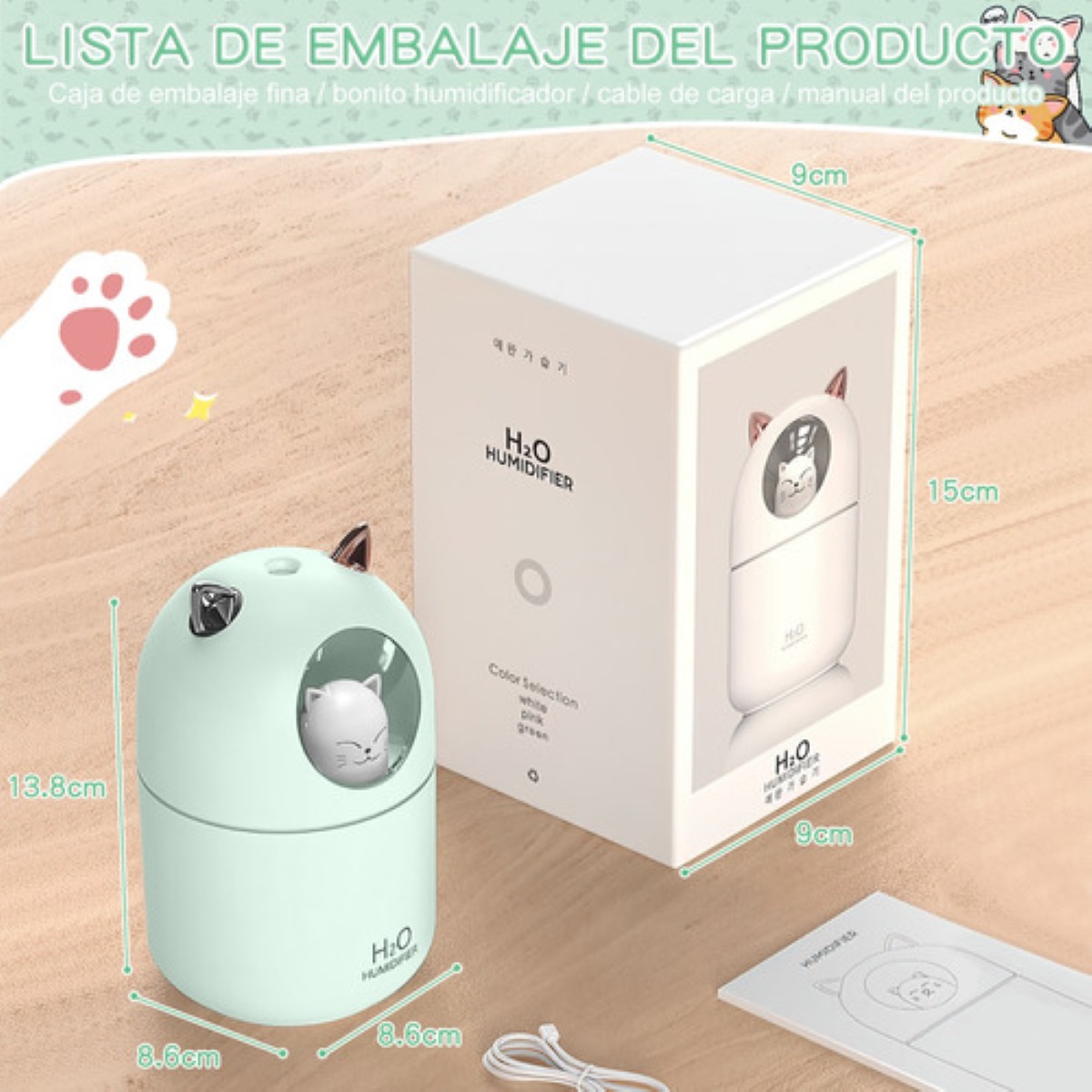 Humidificador Difusor De Aceite De Aromas Diseño de Gatito Verde