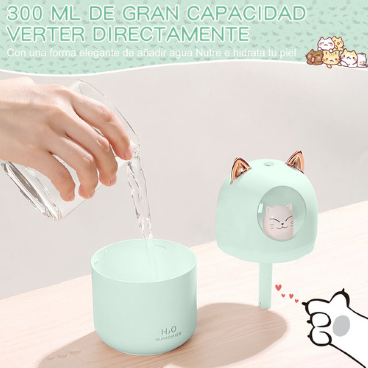 Humidificador Difusor De Aceite De Aromas Diseño de Gatito Verde
