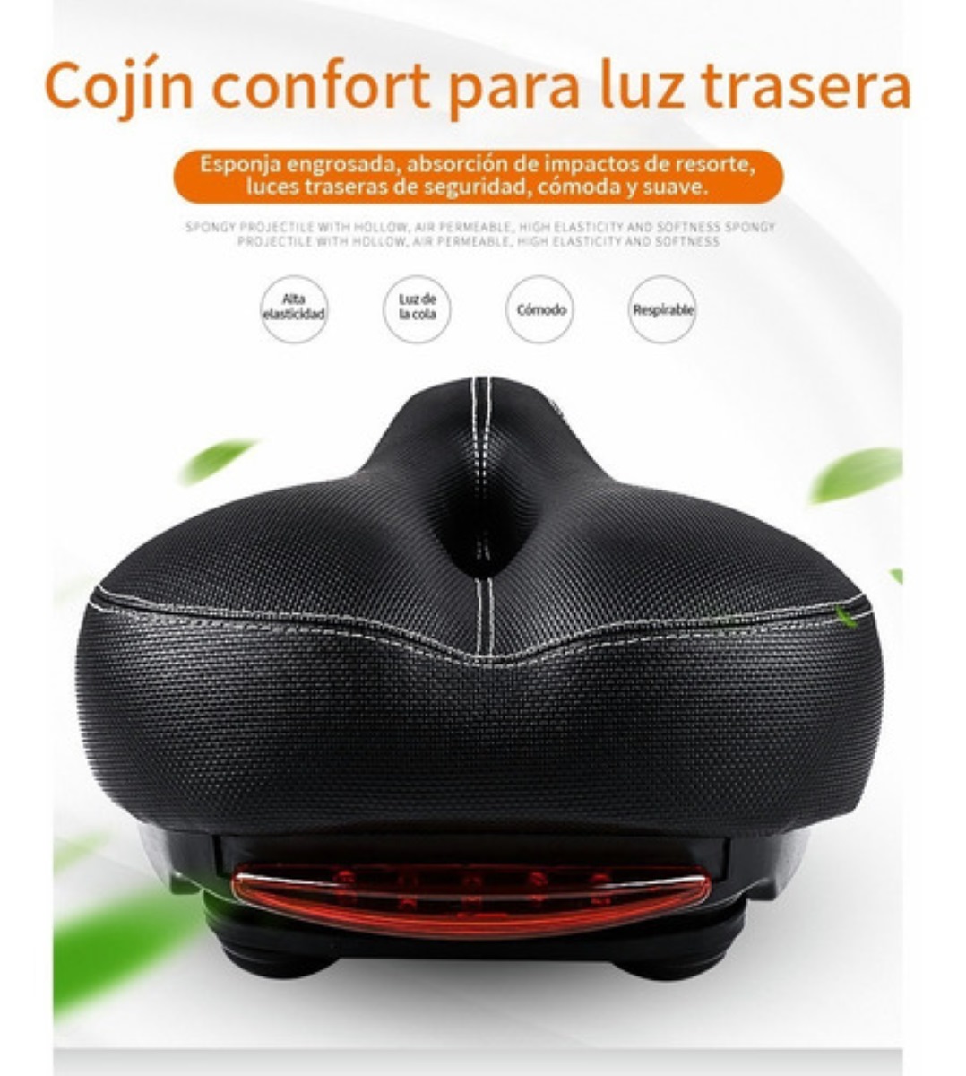Asiento De Bicicleta Cómodo Con Cojín Suave Y Luz Trasera Roja