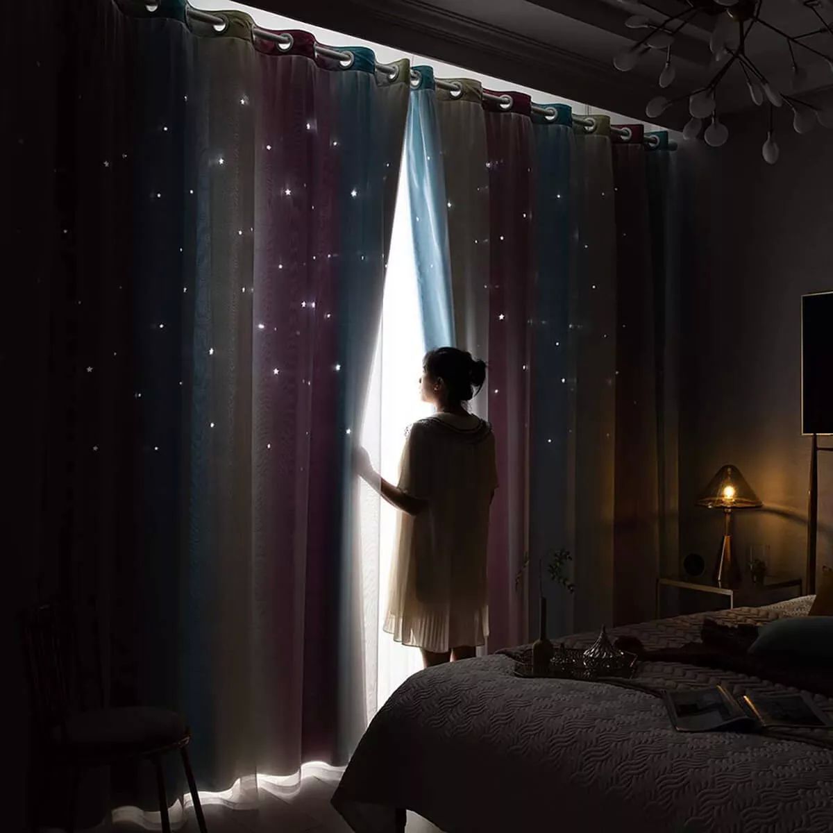 Cortinas de niña black out de estrellas (2 paneles)