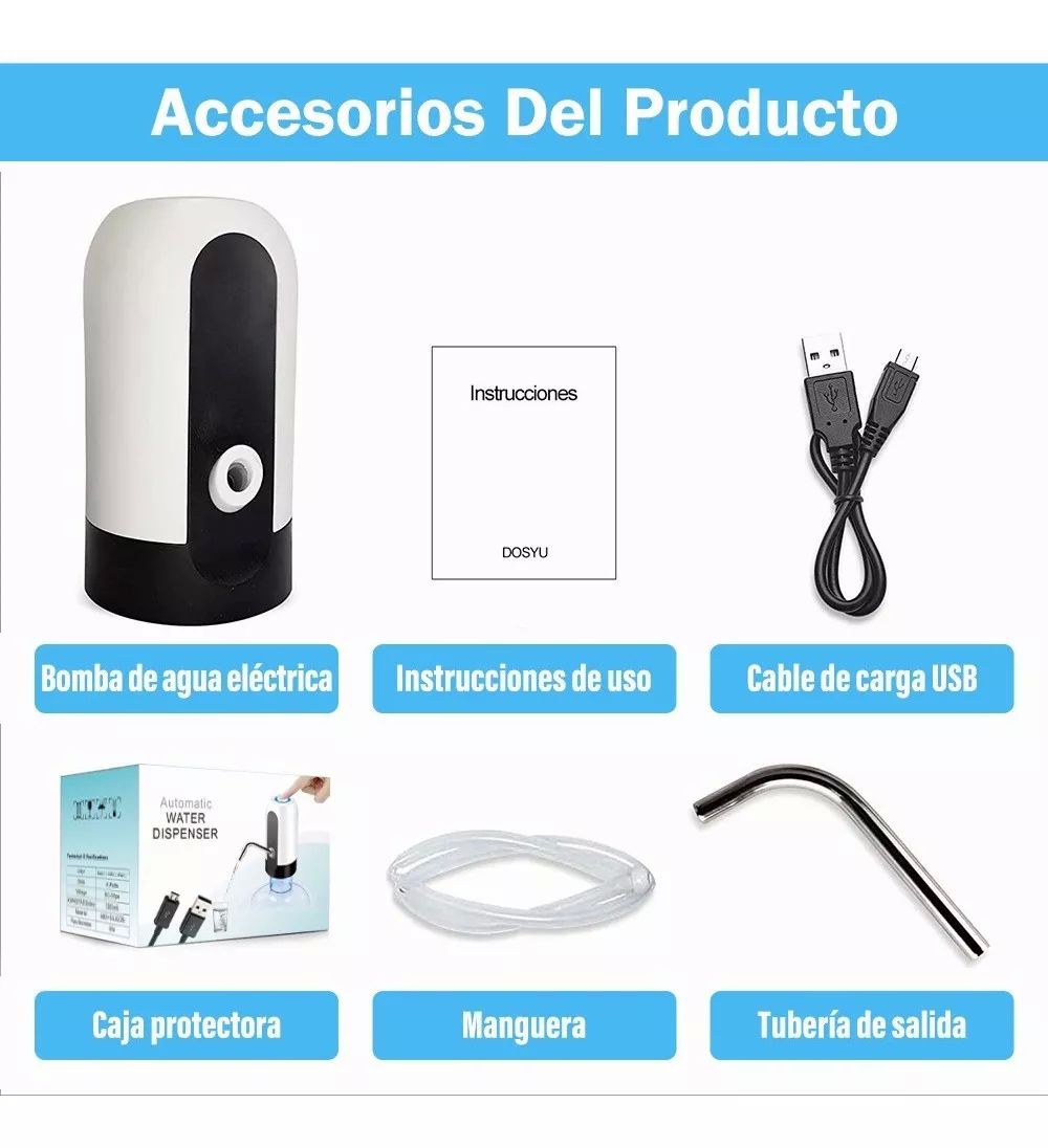 Dispensador bomba de agua para garrafón, eléctrico y recargable