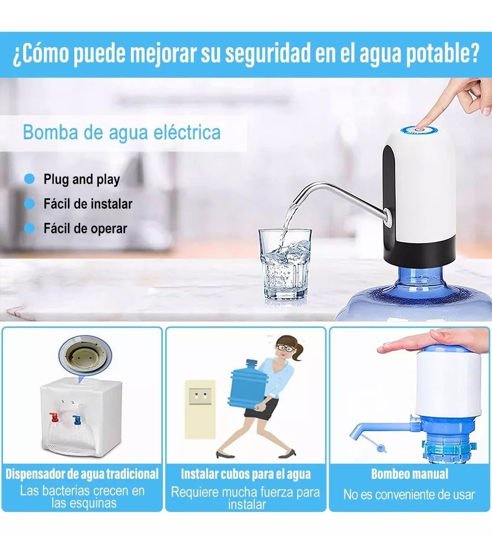 Dispensador bomba de agua para garrafón, eléctrico y recargable