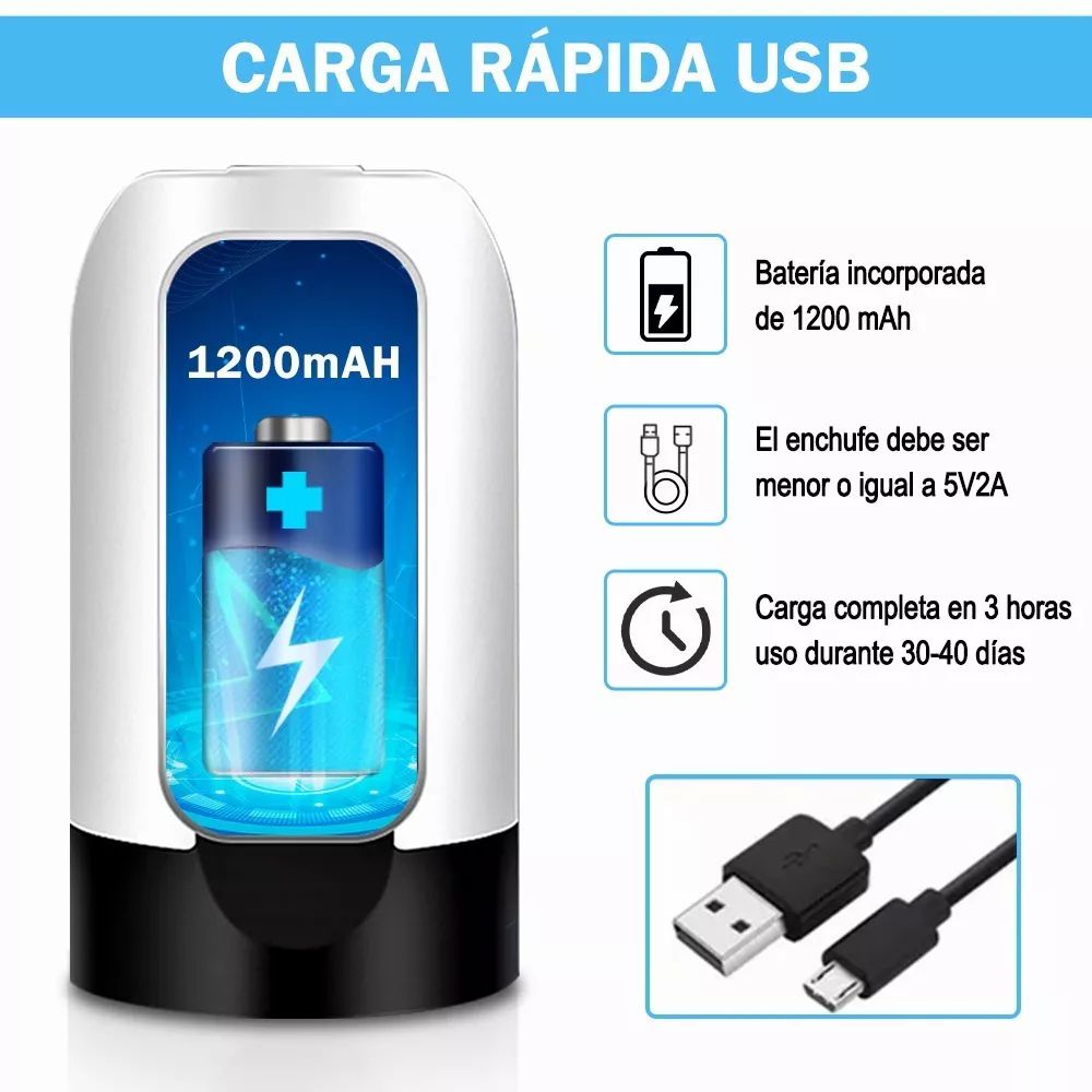 Dispensador bomba de agua para garrafón, eléctrico y recargable