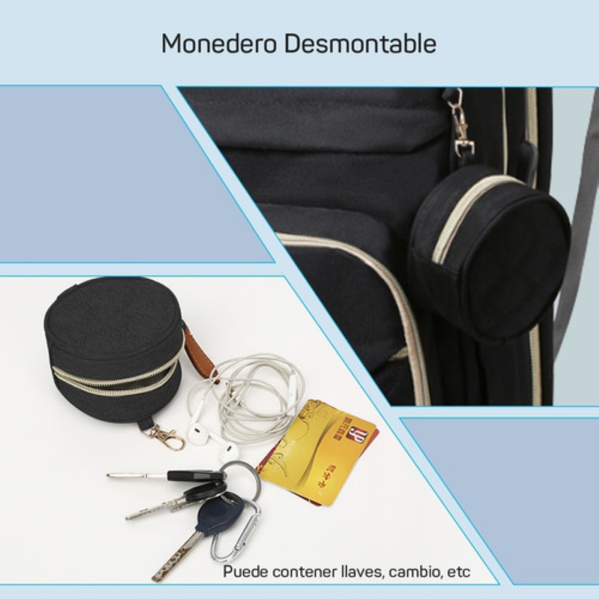 Mochila Pañalera Multifunción Plegable Con Mosquitero Negra 