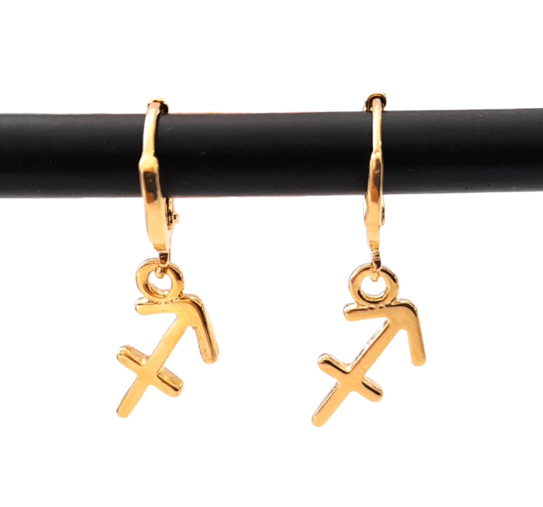 Aretes Huggies Sagitario En Chapa De Oro 22 Kilates ITZANALLY