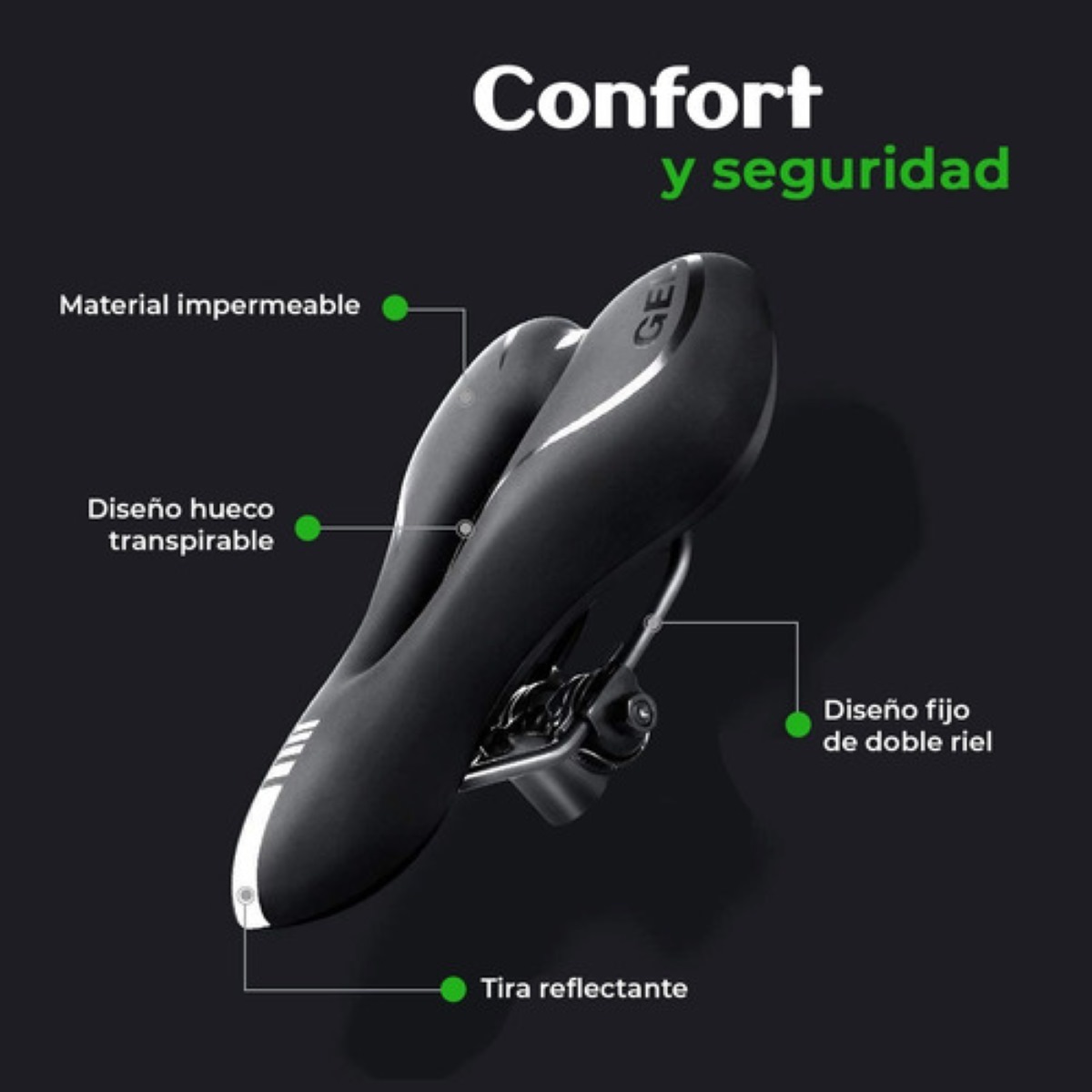 Asiento Cómodo De Bicicleta Con Cojín Suave Gel Acolchonada Negro Linea Blanca 
