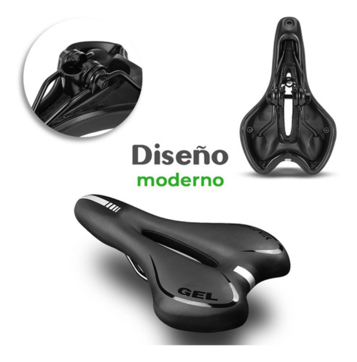 Asiento Cómodo De Bicicleta Con Cojín Suave Gel Acolchonada Negro Linea Blanca 