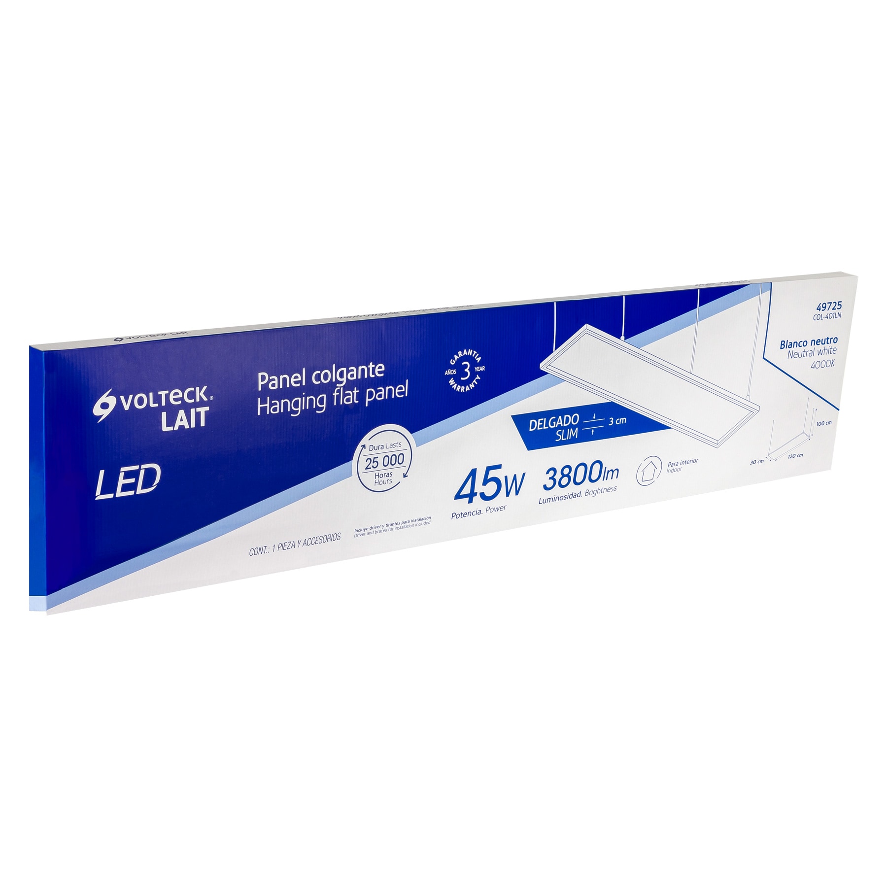 PANEL DELGADO COLGANTE DE LED 45 W 30 X 120 CM LUZ NEUTRA VOLTECK 49725