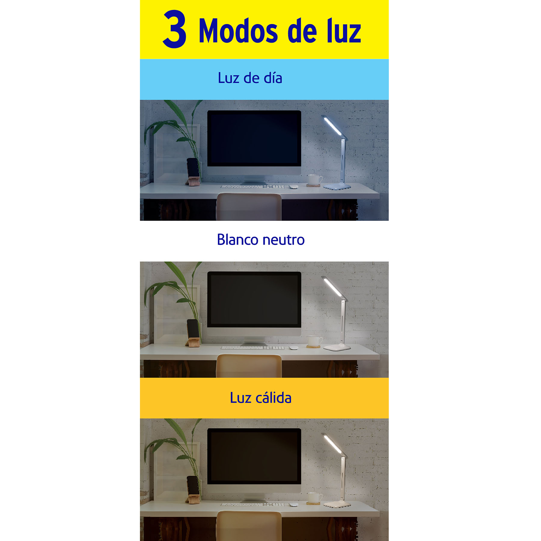 LÁMPARA DE LED 8W 5 NIVELES DE ILUMINACIÓN PARA ESCRITORIO VOLTECK 49323