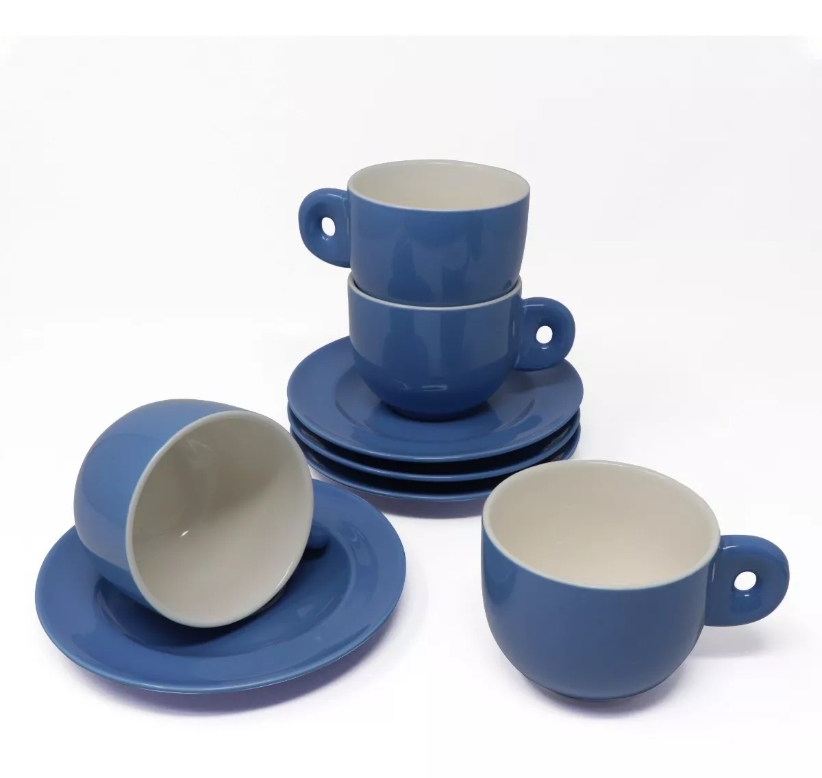 Juego De 4 Tazas De Café Con Plato Azul 270