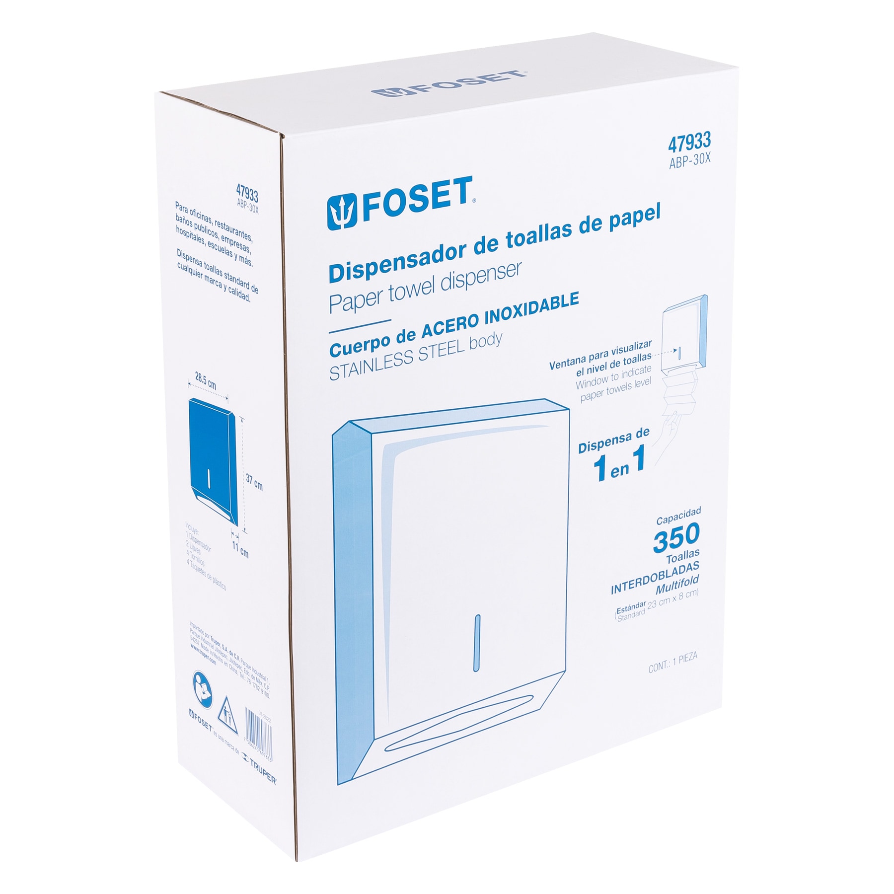 DISPENSADOR DE ACERO INOX. PARA TOALLAS DE PAPEL, FOSET 47933