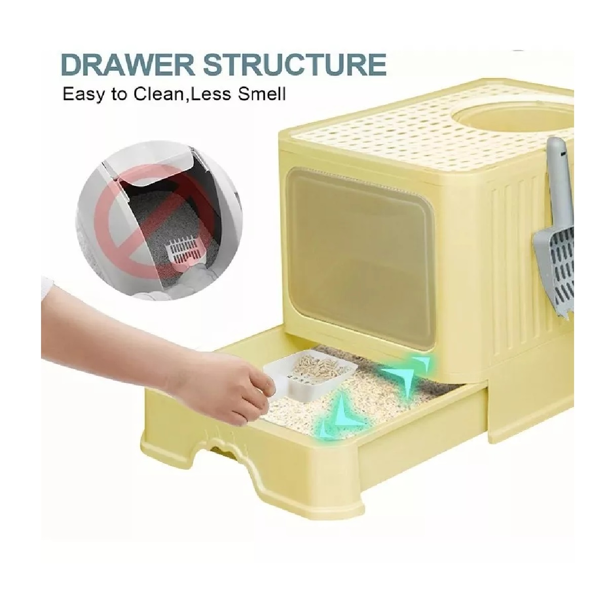 Caja De Arena Portátil Para Gatos Con Tapa Bandeja De Arena Amarillo