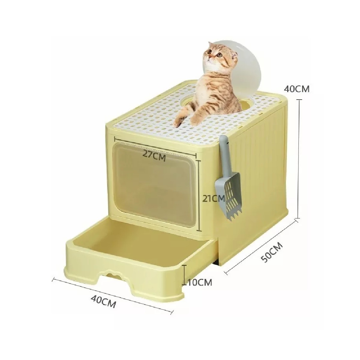 Caja De Arena Portátil Para Gatos Con Tapa Bandeja De Arena Amarillo