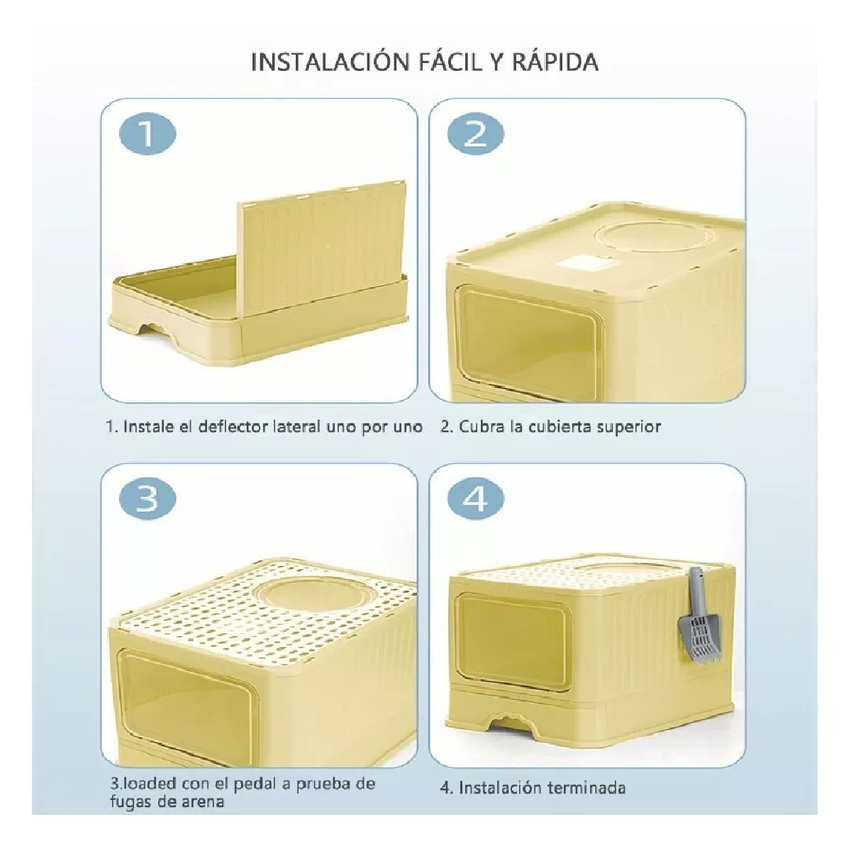 Caja De Arena Portátil Para Gatos Con Tapa Bandeja De Arena Amarillo