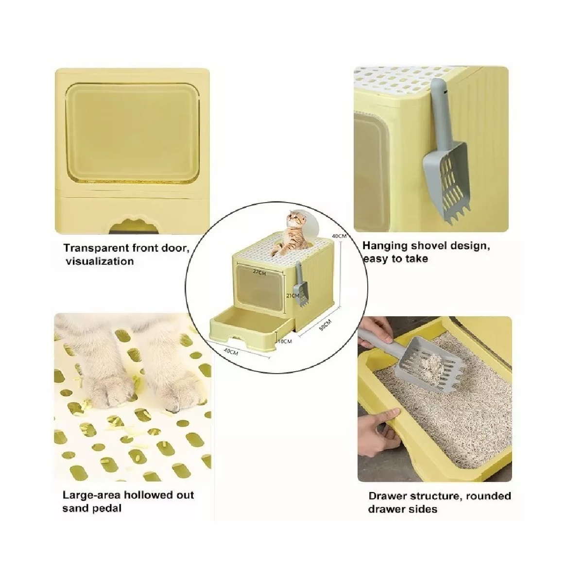 Caja De Arena Portátil Para Gatos Con Tapa Bandeja De Arena Amarillo