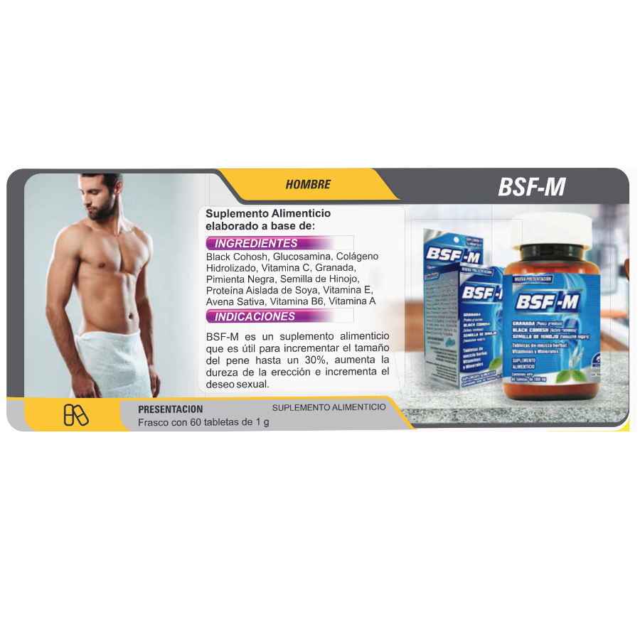 BSF-M Suplemento masculino con Black Cohosh, Semilla de Hinojo y Granada