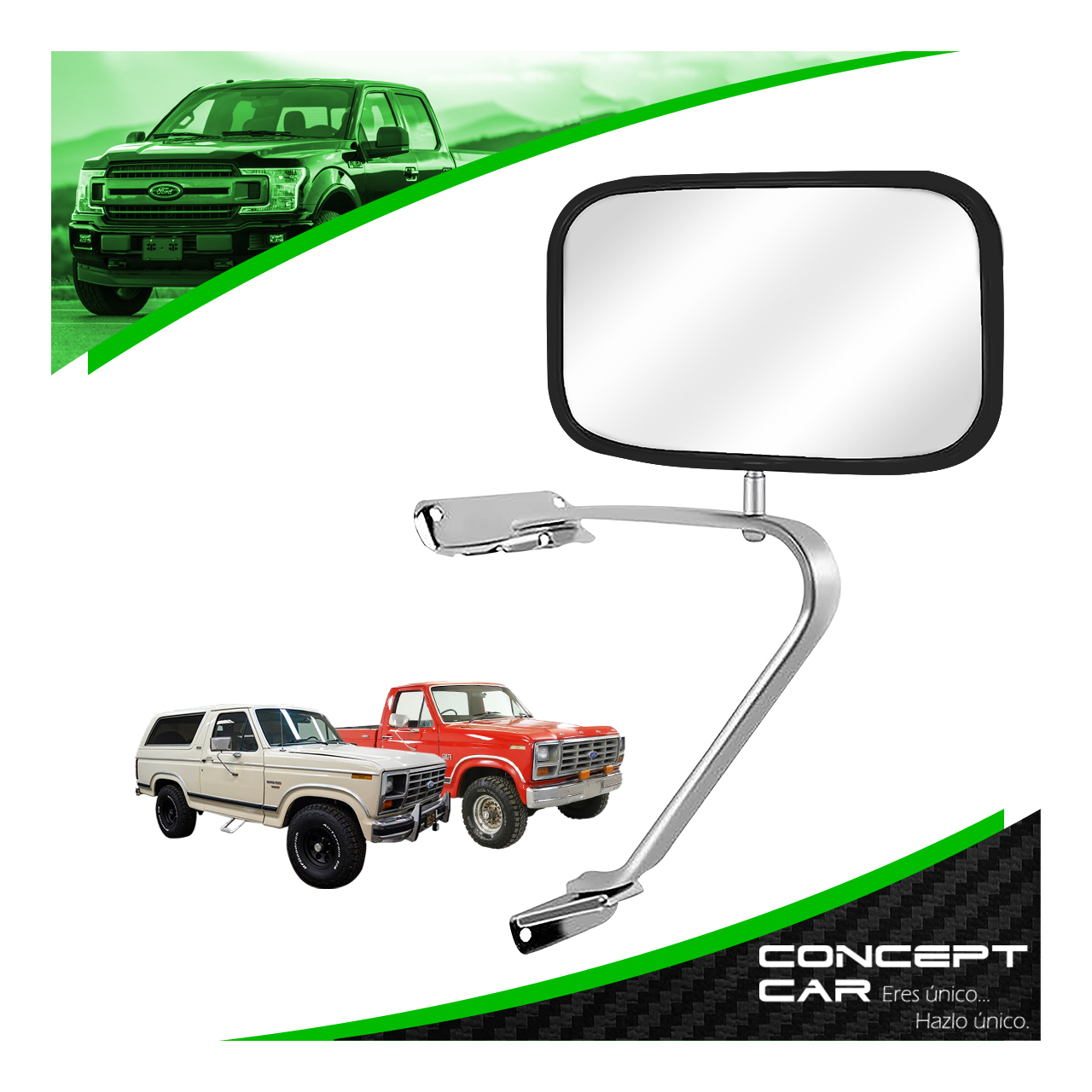 Espejo Retrovisor Lateral Ford Pick Up Bronco F150 Cromado