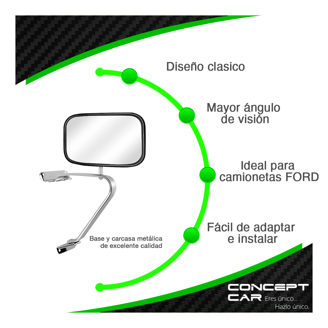 Espejo Retrovisor Lateral Ford Pick Up Bronco F150 Cromado