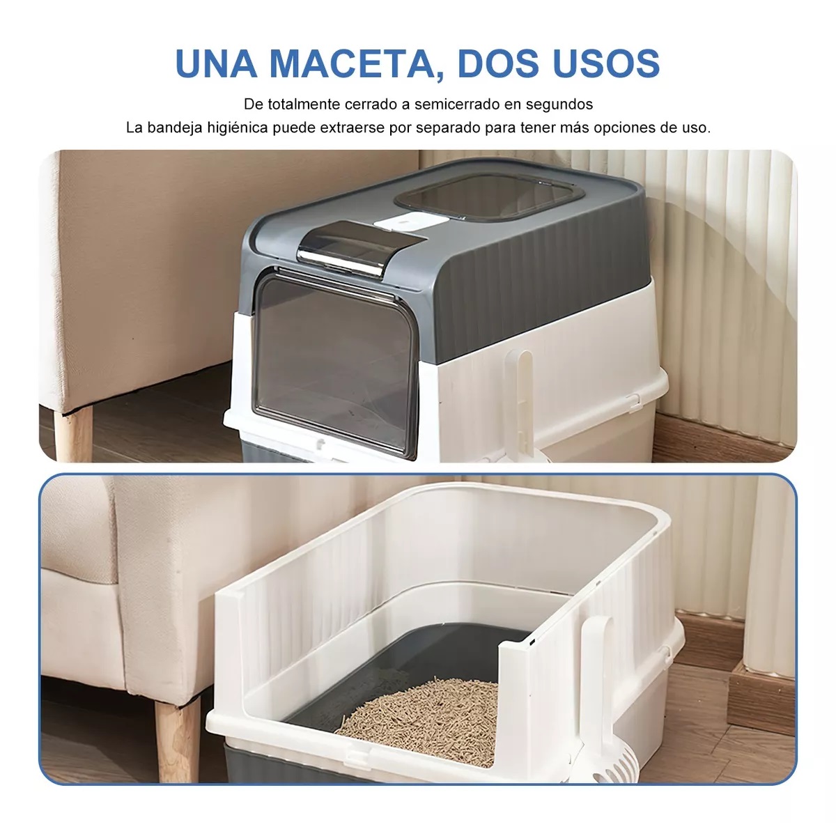 Arenero Plegable Grande Cerrado Para Gato Antiolores