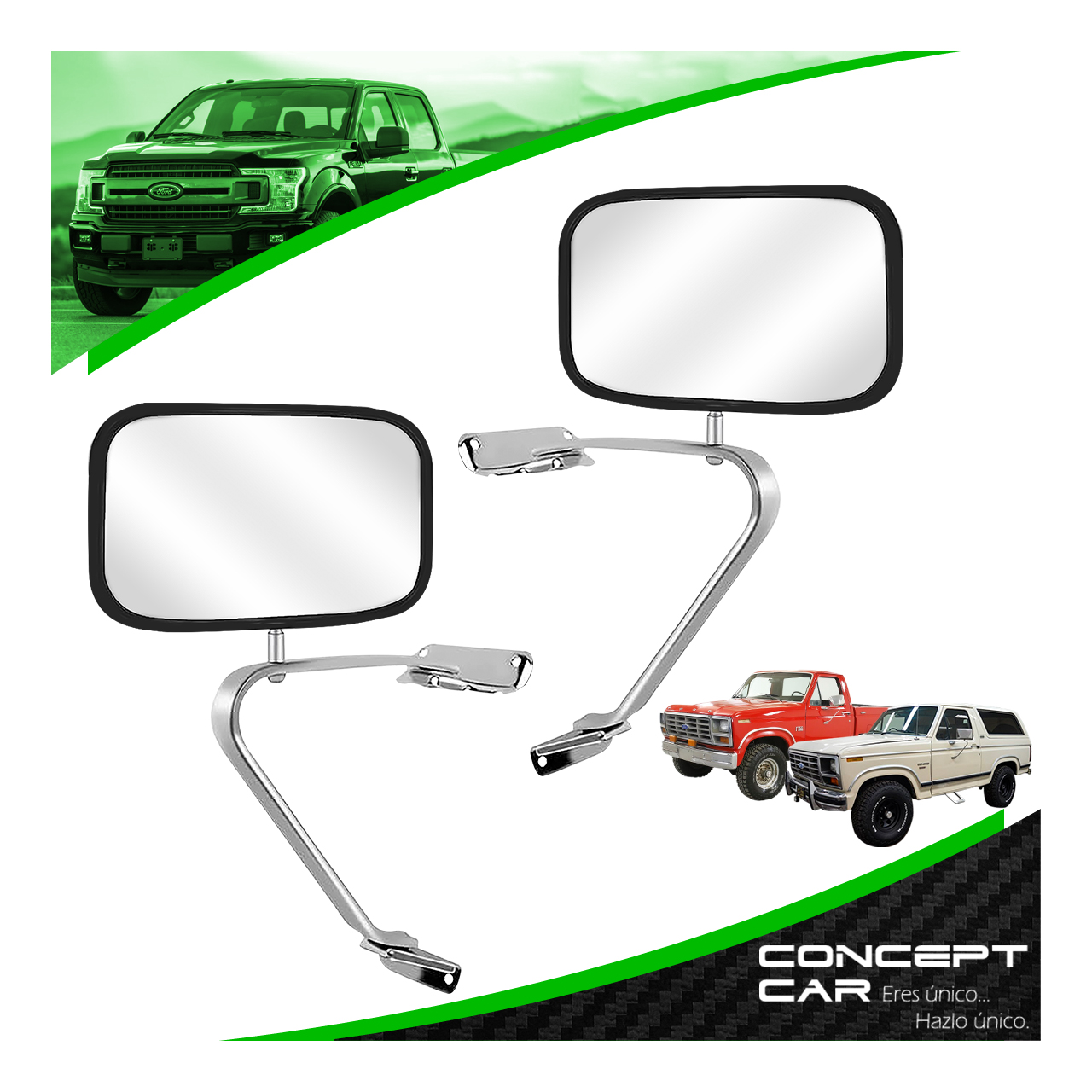 Par Espejo Retrovisor Lateral Ford Pick Up Bronco F150 Cromado