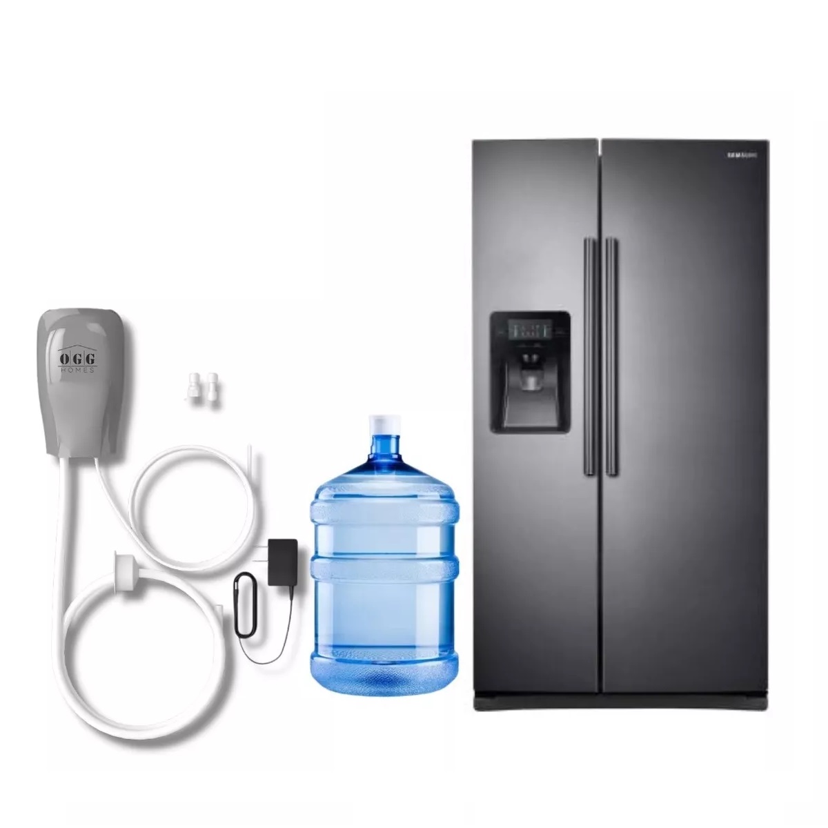 Dispensador de hielo y agua de refrigerador de plata Fotografía de