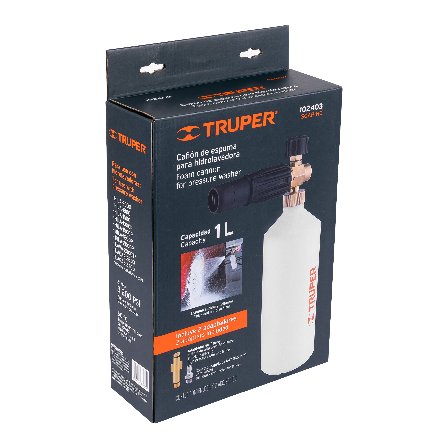 DISPENSADOR CON CAÑÓN LANZA ESPUMA PARA HIDROLAVADORA TRUPER 102403