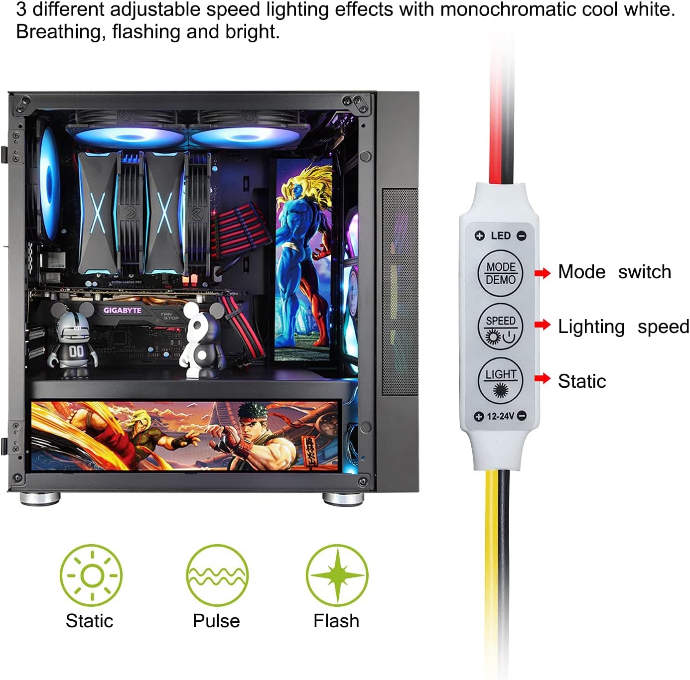 Vetroo, personajes con luces LED para decoración de carcasas de computadora, PC, Full HD 2K