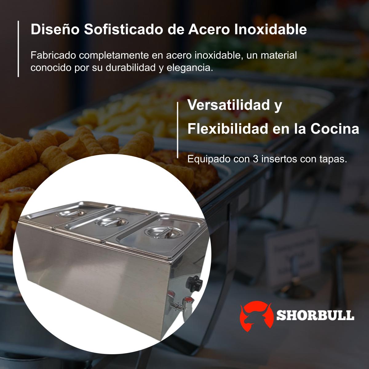 Baño Maria 3 compartimentos con tapa Electrico  Shorbull