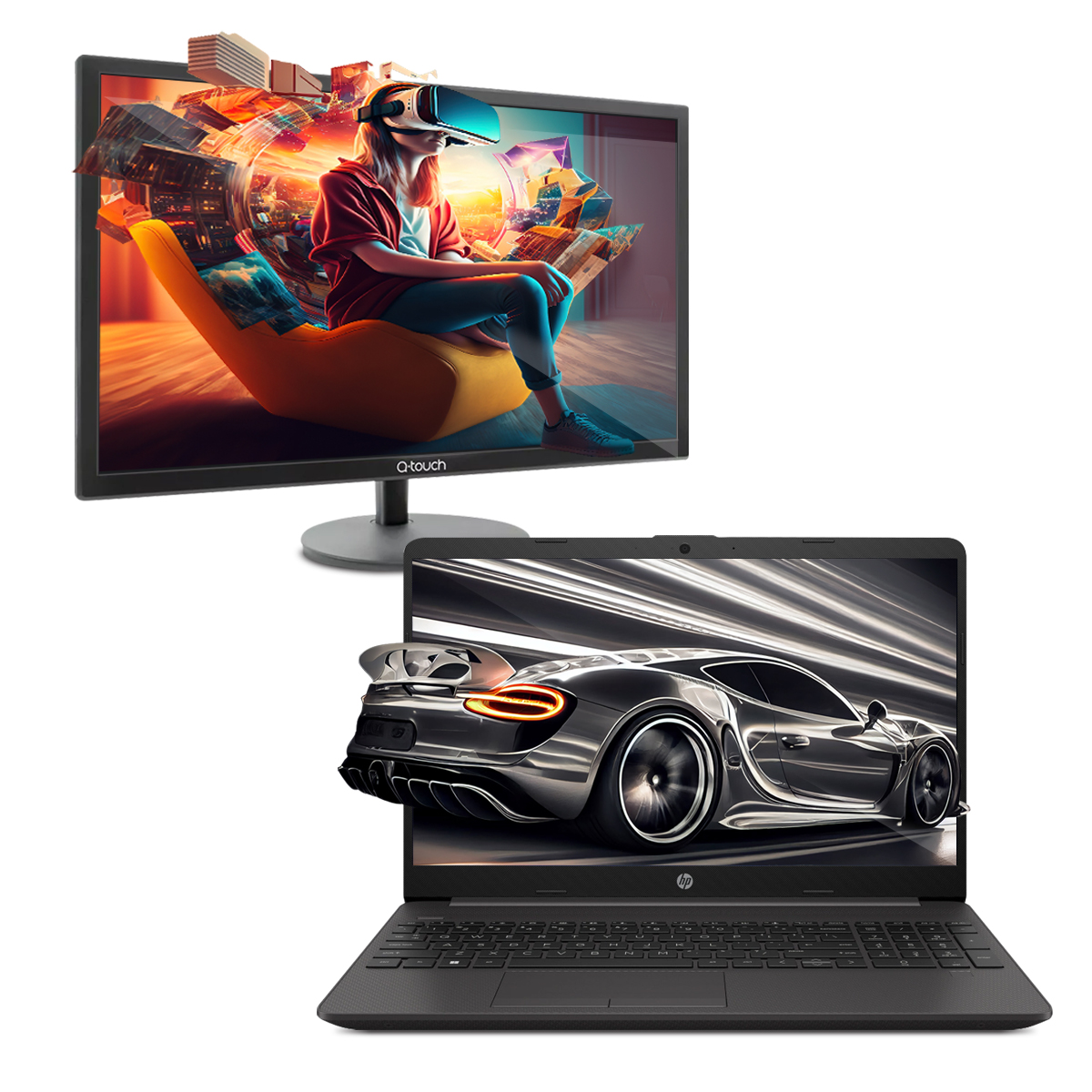 Combo Laptop HP 240 G8 Intel CI5-1135G7 8GB 256GB ssd 14Pulg hd W11H mx + Monitor Qtouch.