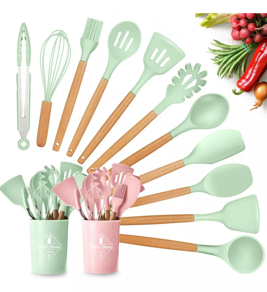 Utensilios de Cocina de silicona Espatulas, palas, Reposteria Set de 12 piezas 5 colores a elegir