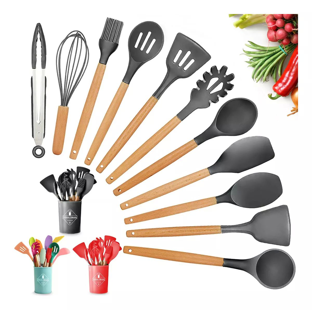 Utensilios de Cocina de silicona Espatulas, palas, Reposteria Set de 12 piezas 5 colores a elegir