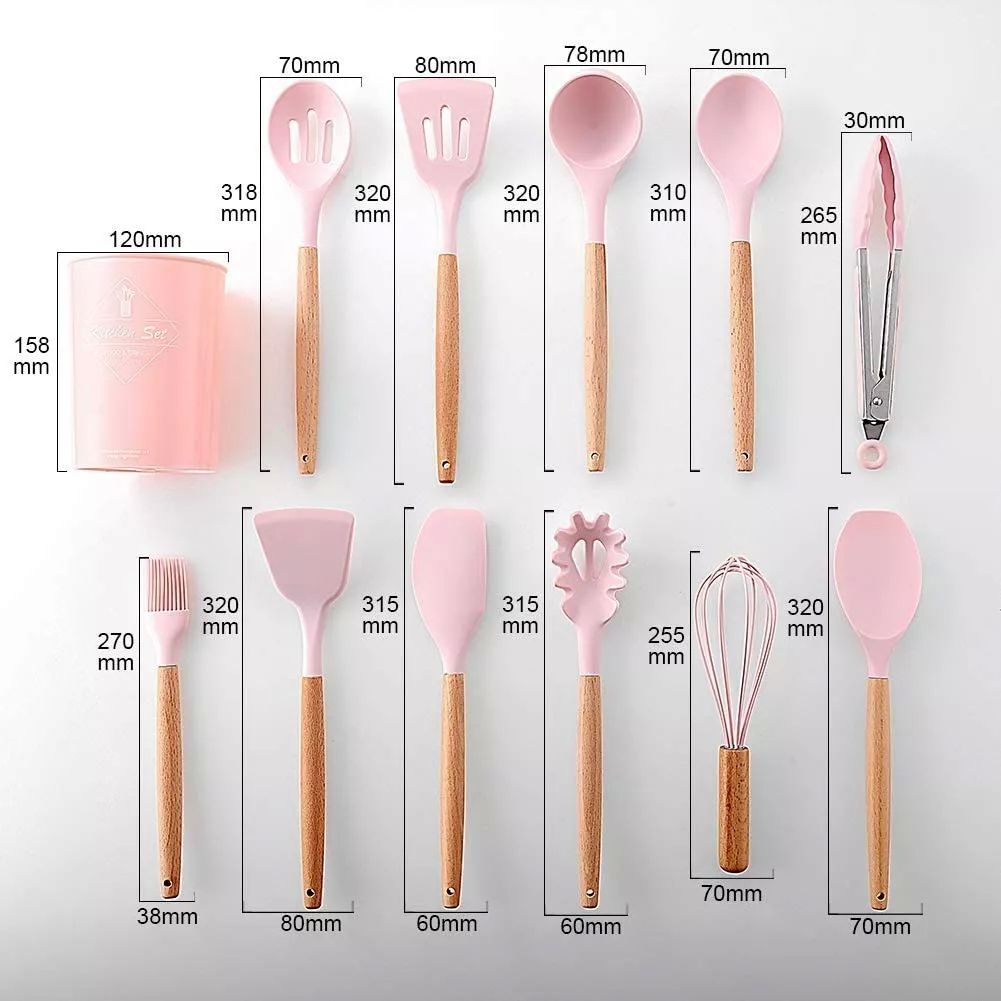 Utensilios de Cocina de silicona Espatulas, palas, Reposteria Set de 12 piezas 5 colores a elegir