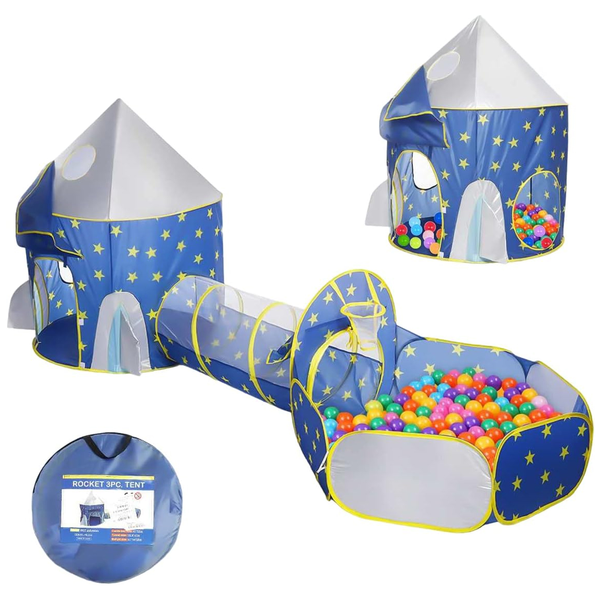 Casa de campaña para niños Tienda+ Tunel + Alberca Astronauta Cohete Azul