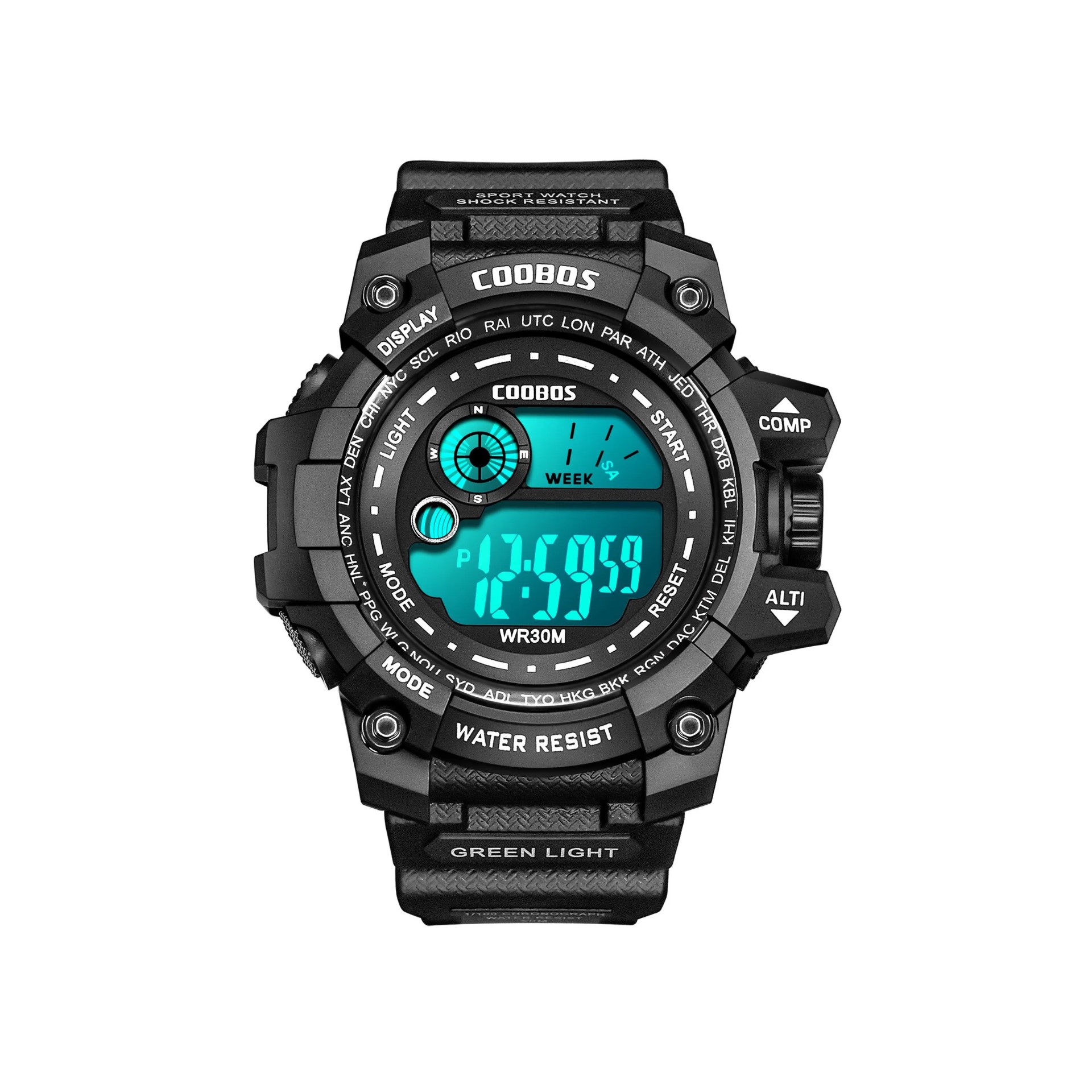 Relojes digitales LED luminosos deportivos resistentes agua fecha militar táctico negro buceo