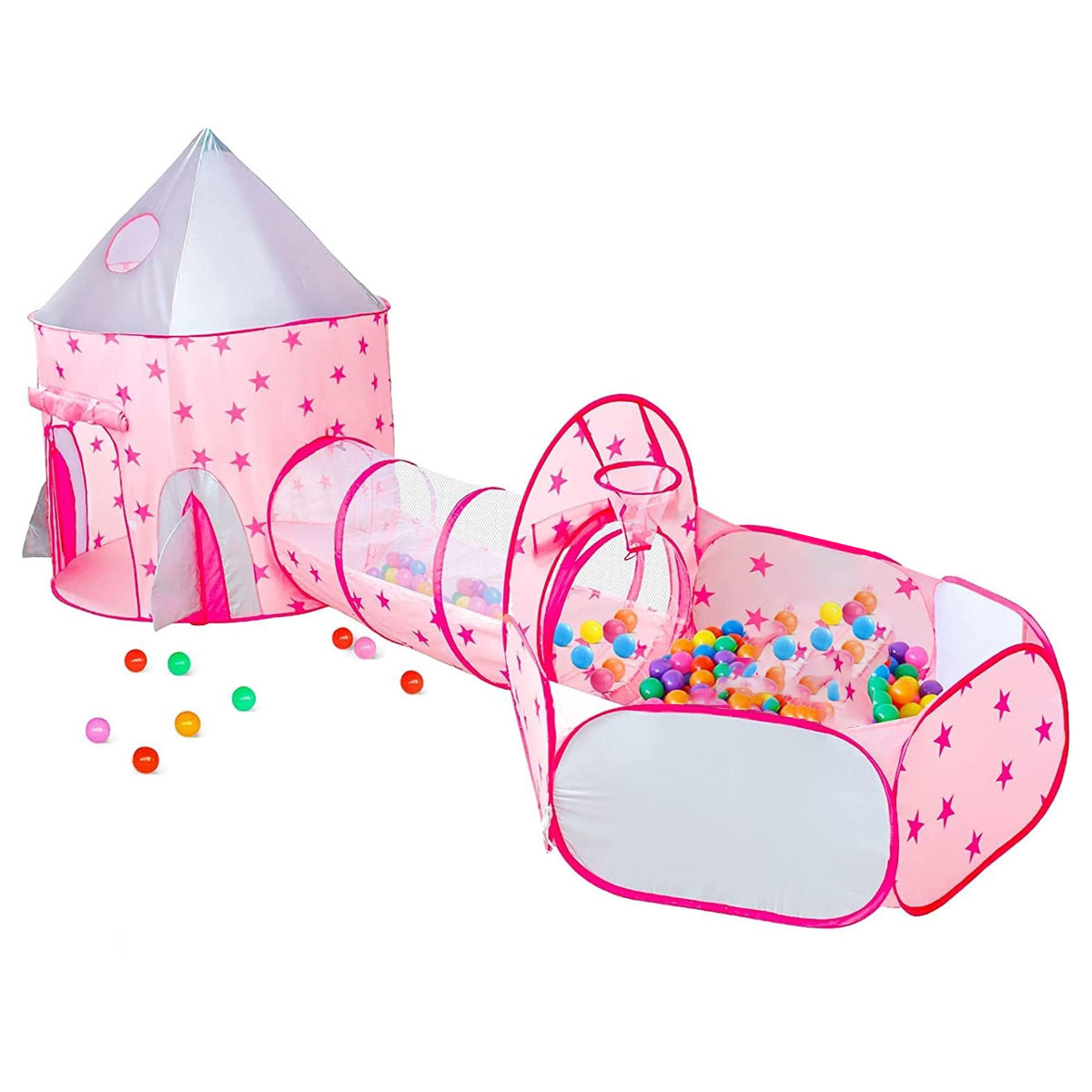 Casa de campaña para niños Tienda+ Tunel + Alberca Astronauta Cohete Rosa
