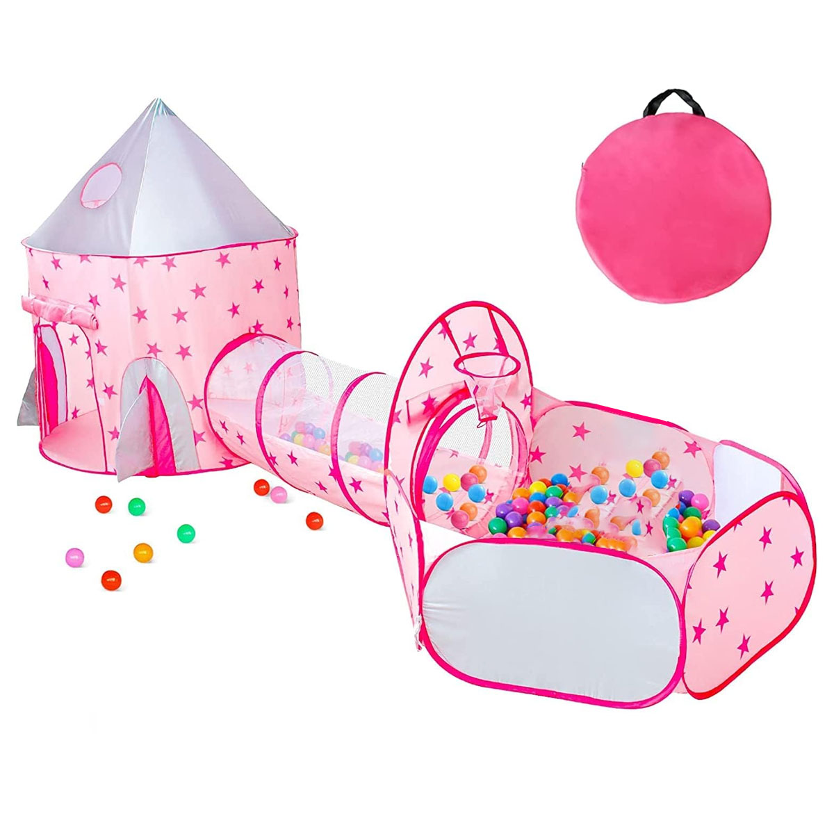 Casa de campaña para niños Tienda+ Tunel + Alberca Astronauta Cohete Rosa