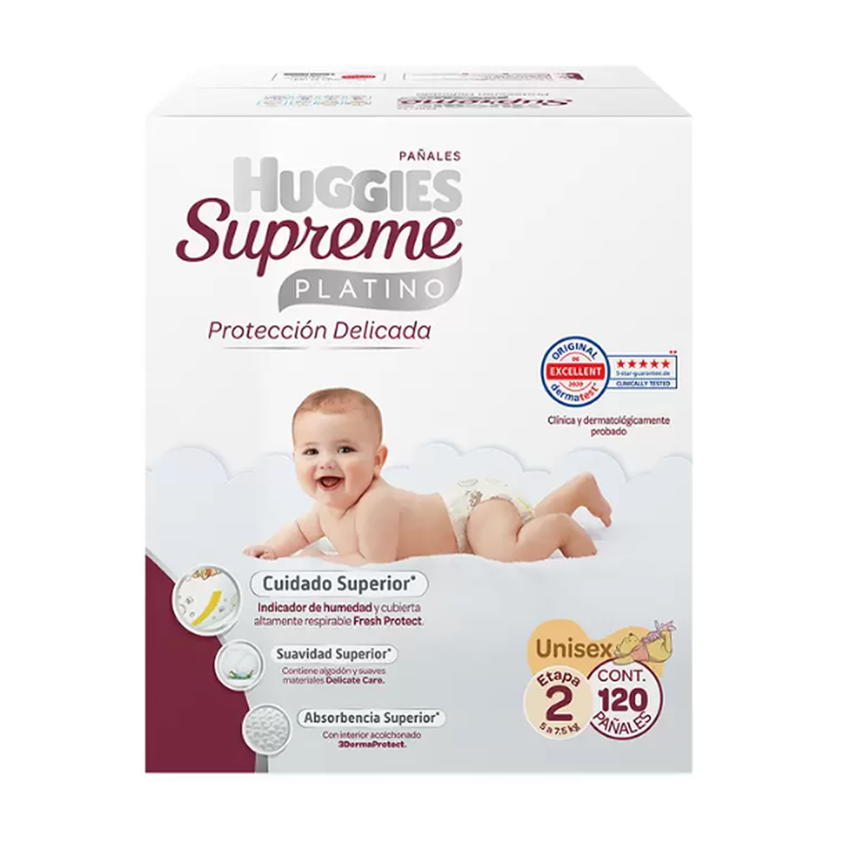 Pañales Huggies Supreme Platino Etapa 2 120 Piezas Unisex