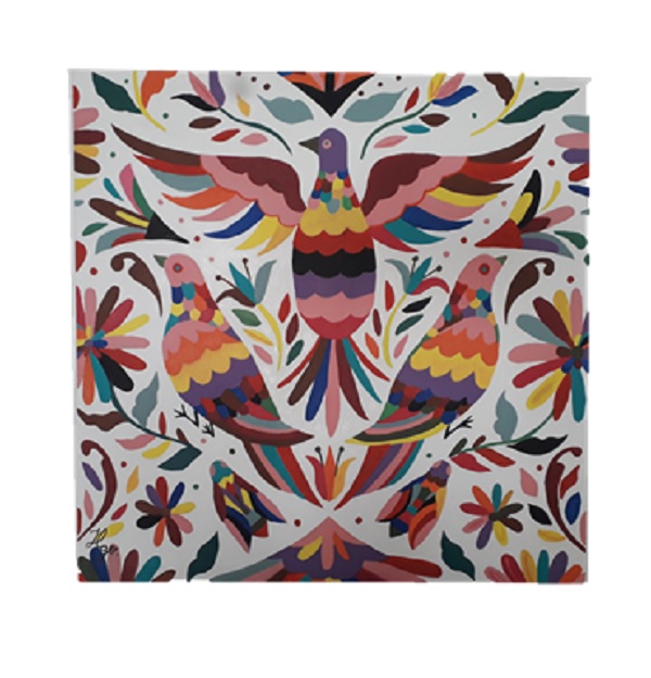 Cuadro decorativo pintado a mano Galería Oneris 3 Pájaros de colores OTOMI 60X60