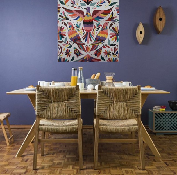 Cuadro decorativo pintado a mano Galería Oneris 3 Pájaros de colores OTOMI 60X60